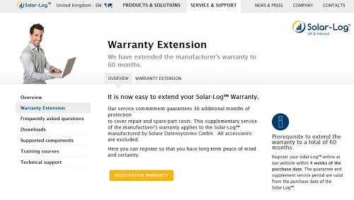 Solar-Log Website: Garantieverl&auml;ngerung